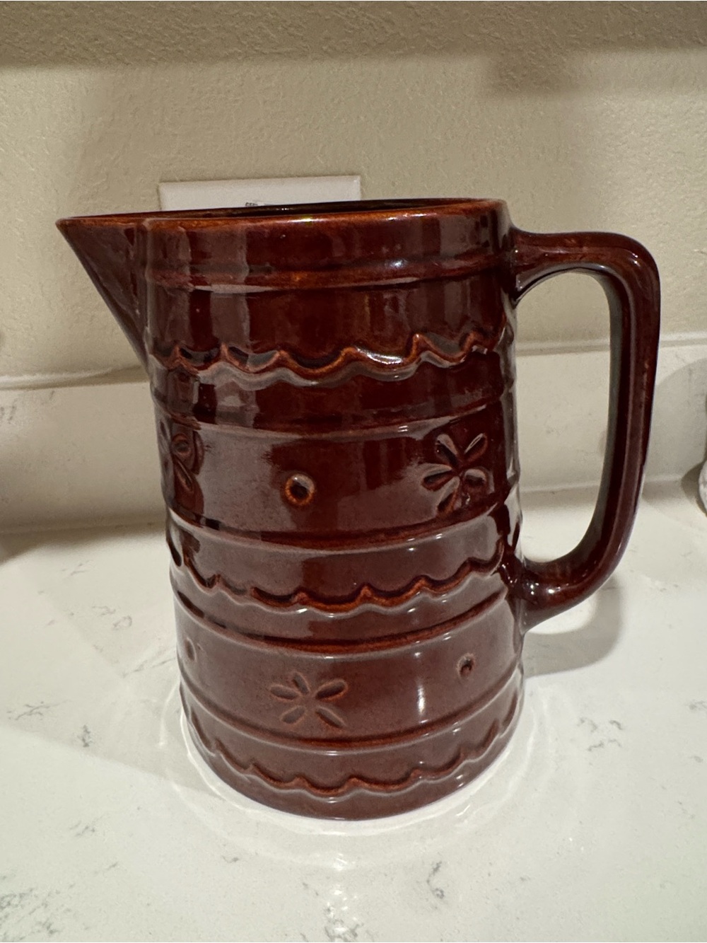 Vintage Marcrest Stoneware Oven Proof “Daisy Dot” Brown Glazed Pitcher c. 1950’s